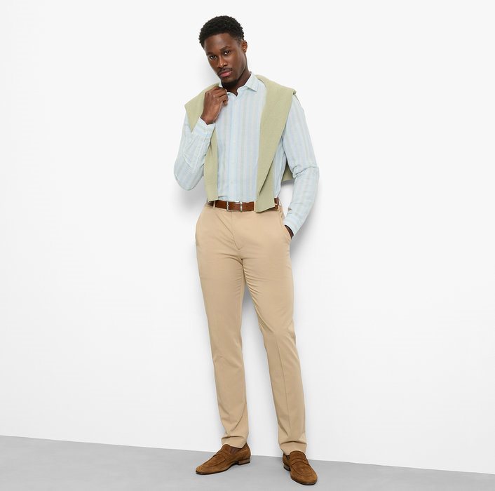 Body Fit Garment Washed Stripe