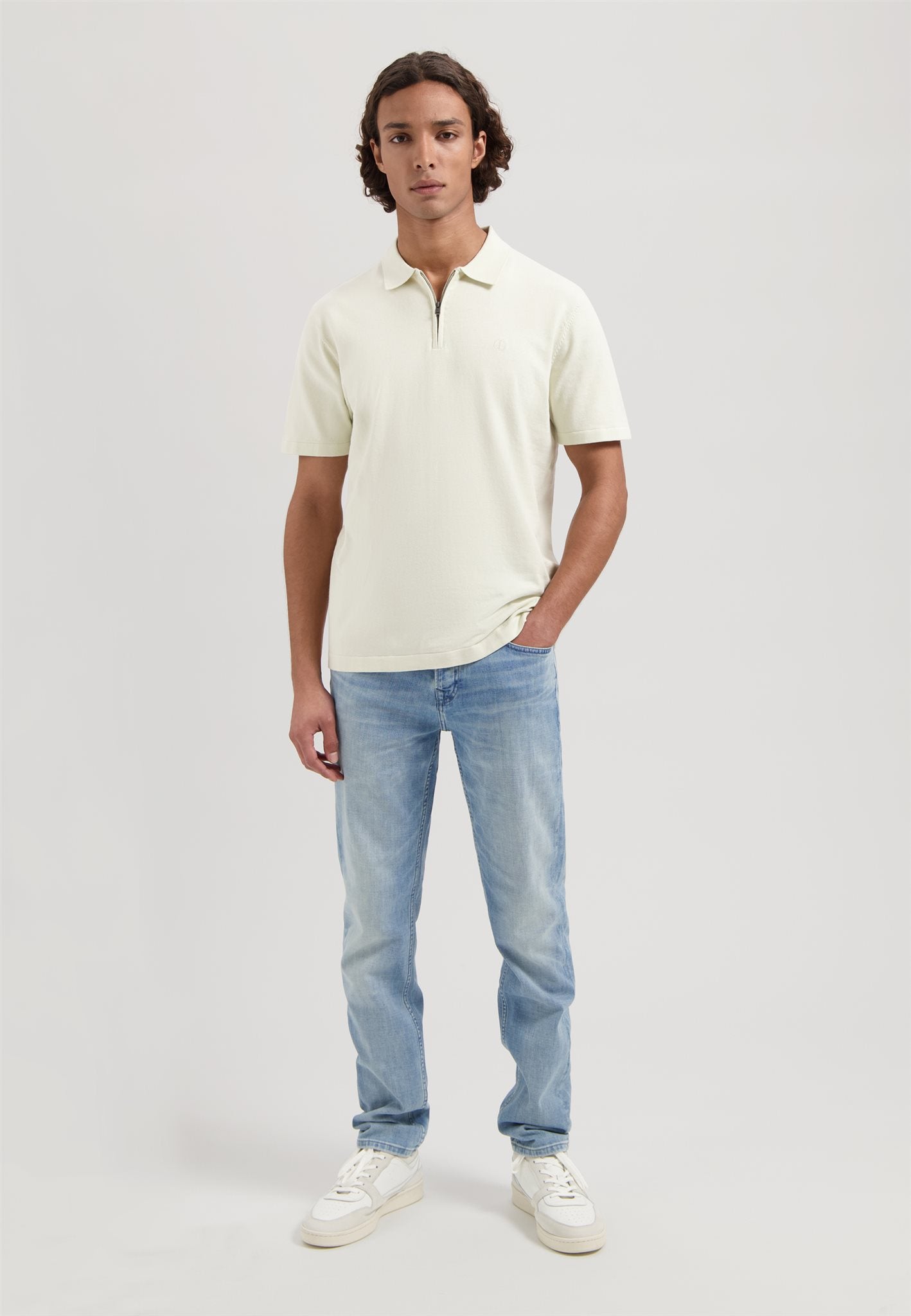 Dorian Zip Polo Silver Birch