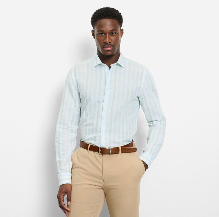 Body Fit Garment Washed Stripe