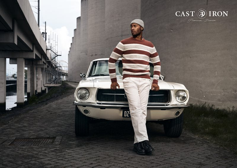 Crewneck Wool Stripe Mahogany