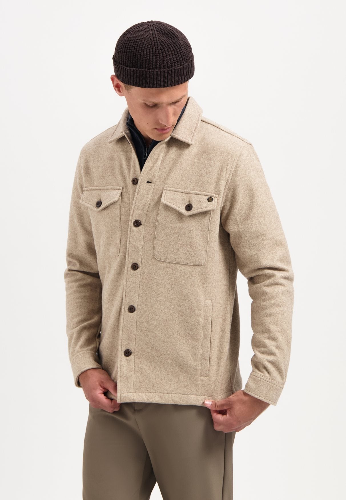 Overshirt Button Melange Khaki